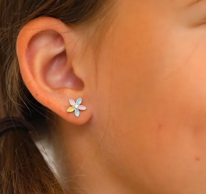 Vòng tai hoa màu vàng nhựa nhiều màu 925 Sterling Silver Flower Studs