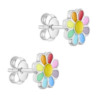 925 Sterling Silver Enamel màu sắc Princess Dainty Flower Stud Bàn tai cho quà tặng cho cô gái
