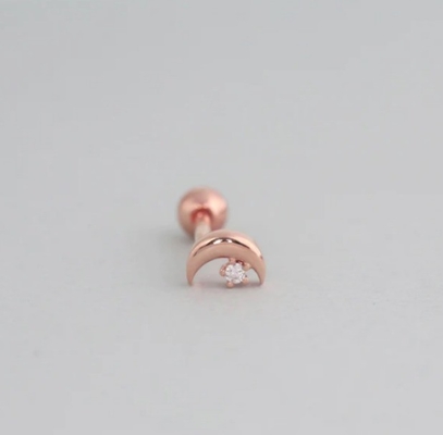 925 Sterling Silver Tiny CZ Moon Piercing Stud Bàn tai với chuông quay lại