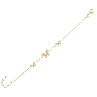 14K vàng 3 con bướm dây đeo vòng tay rõ ràng CZ bạc dây đeo vòng tay 925