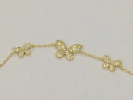 14K vàng 3 con bướm dây đeo vòng tay rõ ràng CZ bạc dây đeo vòng tay 925