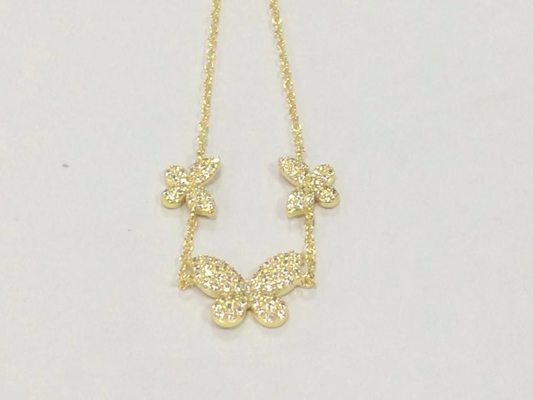 14K vàng 3 con bướm dây đeo vòng tay rõ ràng CZ bạc dây đeo vòng tay 925