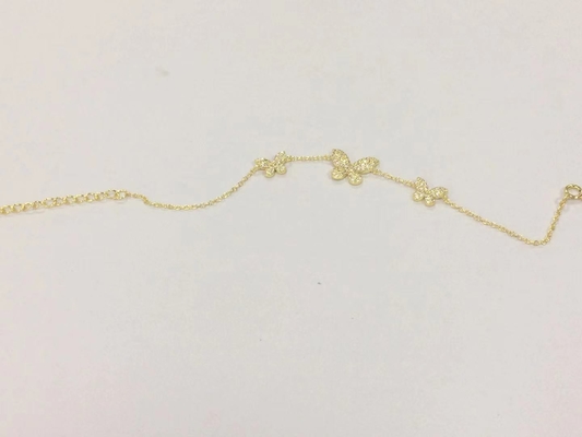 14K vàng 3 con bướm dây đeo vòng tay rõ ràng CZ bạc dây đeo vòng tay 925