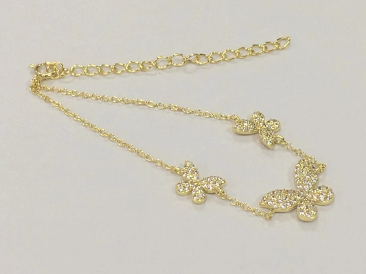 14K vàng 3 con bướm dây đeo vòng tay rõ ràng CZ bạc dây đeo vòng tay 925