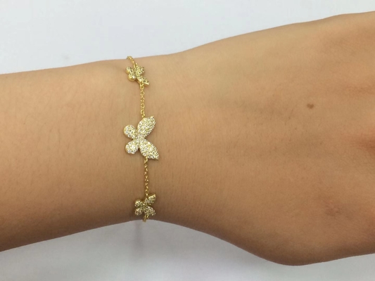 14K vàng 3 con bướm dây đeo vòng tay rõ ràng CZ bạc dây đeo vòng tay 925