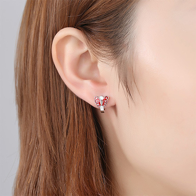Bướm Đỏ Đèn Màng Trẻ Em Đàn Trẻ Bàng bạc Sterling Hoop Bàng Ngọc Tay Vàng Trắng