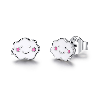 Rhodium Plated 925 Clouds Silver Enamel Stud Bàn tai cho trẻ em