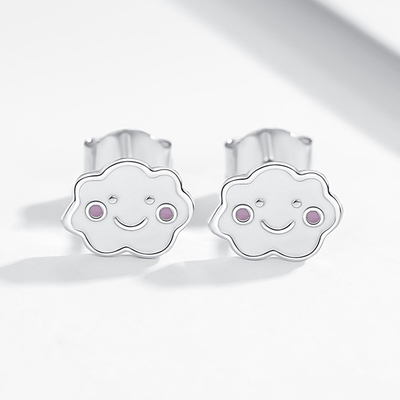 Rhodium Plated 925 Clouds Silver Enamel Stud Bàn tai cho trẻ em