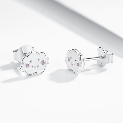 Rhodium Plated 925 Clouds Silver Enamel Stud Bàn tai cho trẻ em