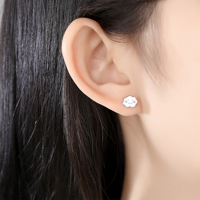 Rhodium Plated 925 Clouds Silver Enamel Stud Bàn tai cho trẻ em