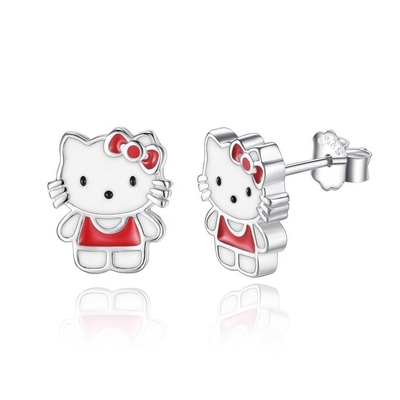 Kitty Childrens Bạc Stud Băng tai Đỏ Trắng Đen Màng Vàng