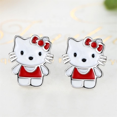 Kitty Childrens Bạc Stud Băng tai Đỏ Trắng Đen Màng Vàng