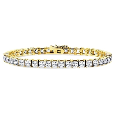 Unisex làm bằng tay 18K vàng Hip Hop Băng cắt hình vuông Kim cương CZ 925 Sterling bạc xếp chồng quần vợt vòng tay