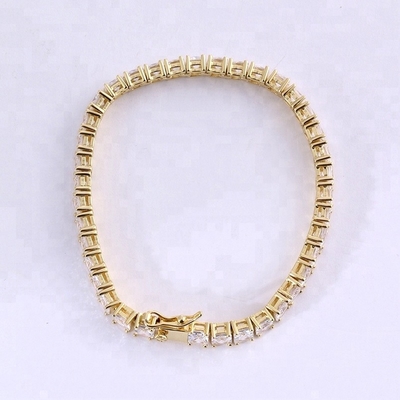Unisex làm bằng tay 18K vàng Hip Hop Băng cắt hình vuông Kim cương CZ 925 Sterling bạc xếp chồng quần vợt vòng tay