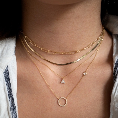 Vàng S925 Vàng vòng tròn dây chuyền CZ vòng cổ cho phụ nữ 925 Sterling bạc