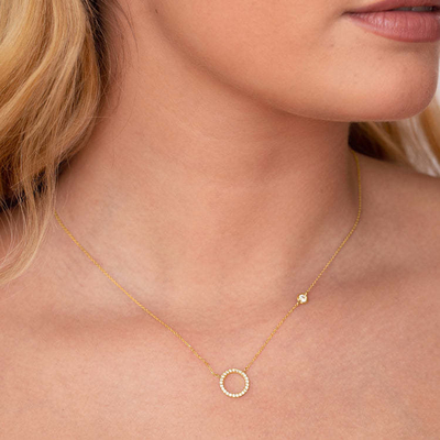 Vàng S925 Vàng vòng tròn dây chuyền CZ vòng cổ cho phụ nữ 925 Sterling bạc