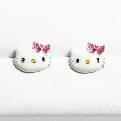 Đá màu sắc mịn mịn Hello Kitty Bàn tai với vàng đen và bọc bạc