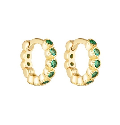 18K vàng bọc em bé Emerald CZ Huggie Băng tai cho cô gái đồ trang sức hàng ngày