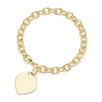 Đàn ông 925 Sterling Silver Heart Charm Vòng đeo tay lớn cho cái nhìn tinh tế 15x15mm