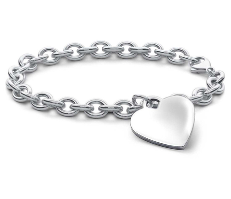 Đàn ông 925 Sterling Silver Heart Charm Vòng đeo tay lớn cho cái nhìn tinh tế 15x15mm
