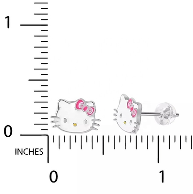 18K vàng bọc Hello Kitty kim loại tai nghe Stud cho các cô gái trong 925 Sterling bạc