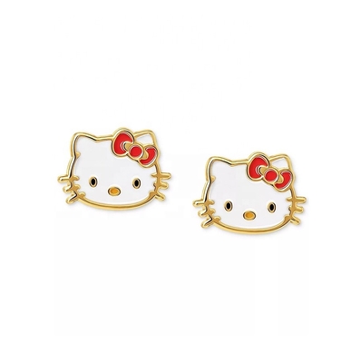 18K vàng bọc Hello Kitty kim loại tai nghe Stud cho các cô gái trong 925 Sterling bạc