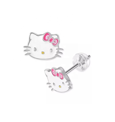 18K vàng bọc Hello Kitty kim loại tai nghe Stud cho các cô gái trong 925 Sterling bạc