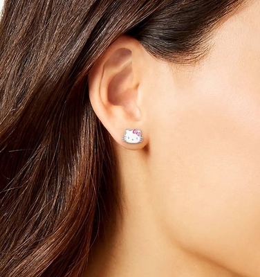 18K vàng bọc Hello Kitty kim loại tai nghe Stud cho các cô gái trong 925 Sterling bạc