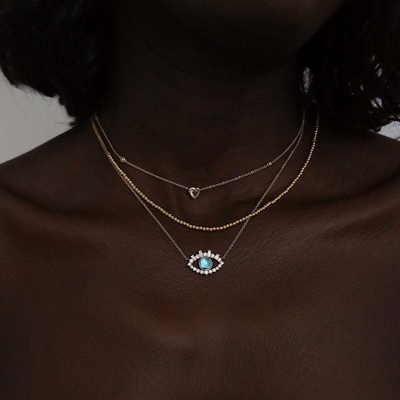 18K vàng Baguette Cubic Zircon 925 Sterling bạc nữ Evil Eye vòng cổ