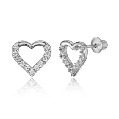 Micro Insert Heart Pink Screw Back Earrings cho trẻ em trong 925 Sterling Silver
