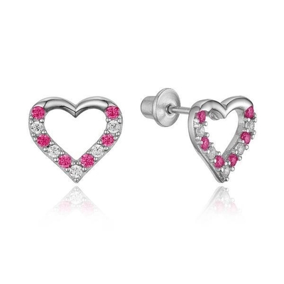 Micro Insert Heart Pink Screw Back Earrings cho trẻ em trong 925 Sterling Silver