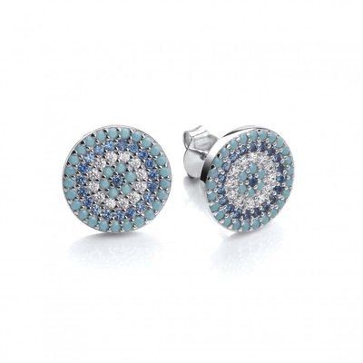 Vòng tròn ZIRCON 18K vàng mạ bằng tay Micron Pave CZ Eye Turkiye Design Stud Bàn tai 925 Sterling Silver