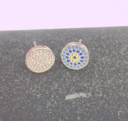 Vòng tròn ZIRCON 18K vàng mạ bằng tay Micron Pave CZ Eye Turkiye Design Stud Bàn tai 925 Sterling Silver