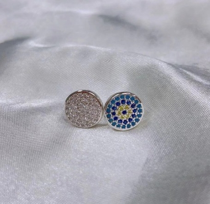 Vòng tròn ZIRCON 18K vàng mạ bằng tay Micron Pave CZ Eye Turkiye Design Stud Bàn tai 925 Sterling Silver