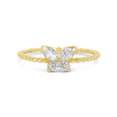 Chiếc nhẫn nữ 925 Sterling Silver với bàn tay 18K vàng bọc bóng và bướm Marquise