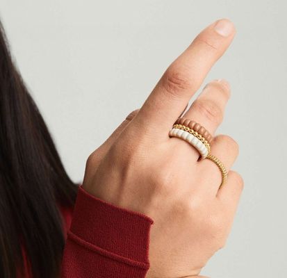 925 Sterling Silver Enamel Girl's Ring with Handmade 18K Gold Plated Eternity Band