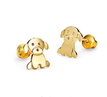 Silver Baby Puppy Cubic Zirconia Screwback Girls Bàn tai với Rhodium Plating
