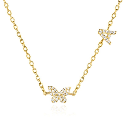 Đeo cổ Mini 18K Vàng Trắng Micron Pave CZ Butterfly 925 Sterling Silver Pendant