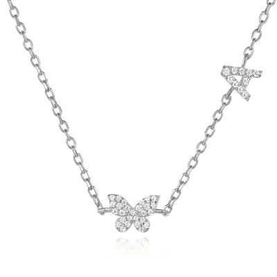 Đeo cổ Mini 18K Vàng Trắng Micron Pave CZ Butterfly 925 Sterling Silver Pendant