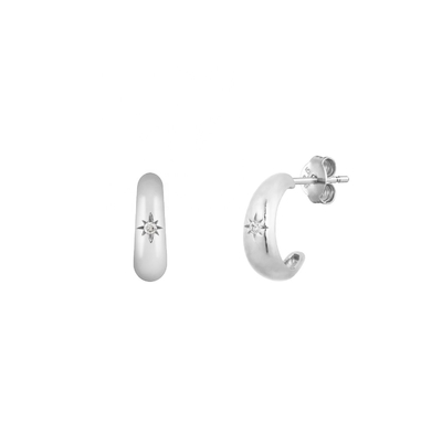 Giấy chứng nhận loại Đánh giá của bên thứ ba 925 Sterling Silver North Star Half Hoop Earrings