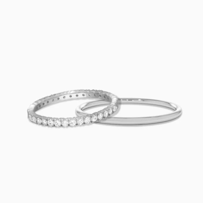 18K vàng bọc chồng chồng kết hôn Eternity Band Nhẫn cho phụ nữ 925 Sterling Silver Set