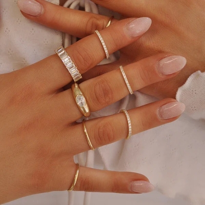 18K vàng bọc chồng chồng kết hôn Eternity Band Nhẫn cho phụ nữ 925 Sterling Silver Set