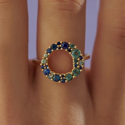 18K vàng bong bóng đa màu sapphire cubic zircon 925 Sterling bạc nữ nhẫn