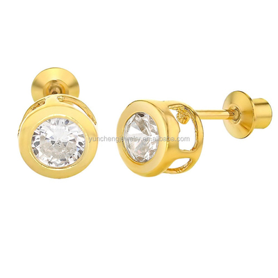 Tay làm 4mm Clear CZ vàng bọc tai nghe Stud cho trẻ em trẻ em 925 đồ trang sức bạc