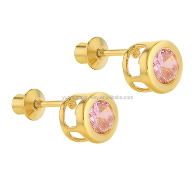 Tay làm 4mm Clear CZ vàng bọc tai nghe Stud cho trẻ em trẻ em 925 đồ trang sức bạc