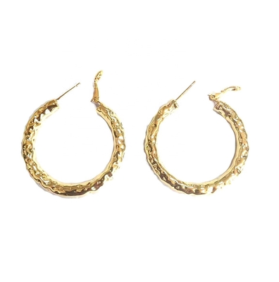 18K vàng vàng bọc đồng Hoop tai nghe kết cấu bề mặt đồng vòng tai nghe