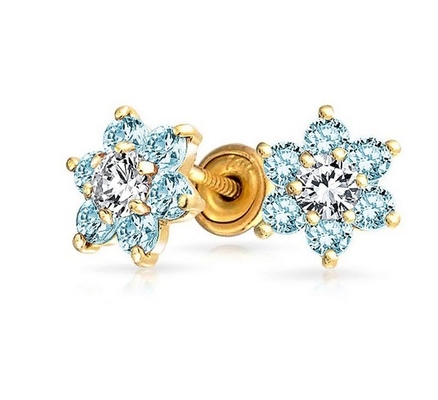 Hoa Amethyst CZ Ngôi đá sinh nhật bé gái 925 Sterling Silver Screw Back Stud Bàn tai
