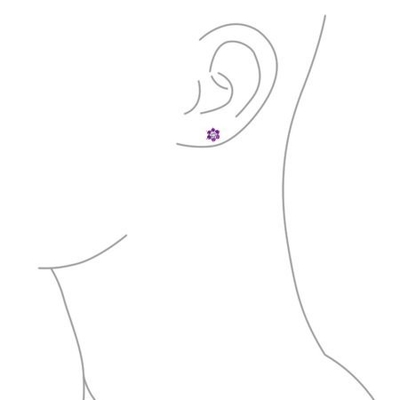 Hoa Amethyst CZ Ngôi đá sinh nhật bé gái 925 Sterling Silver Screw Back Stud Bàn tai