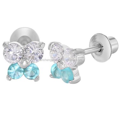 Butterfly Blue and Clearly CZ Bàn tai dành cho trẻ em 925 Sterling Silver