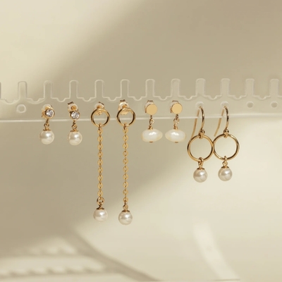 Bezel Setting CZ Stud Bàn tai Pearl trắng 925 Sterling Silver Drop Bàn tai